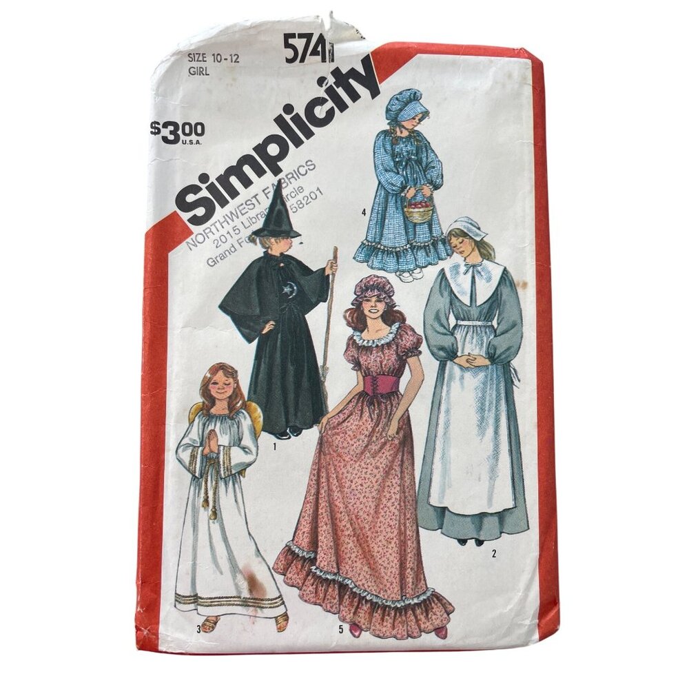 80s Simplicity 5741 Sewing Pattern Size 10-12 Angel Pioneer Witch Prairie CUT